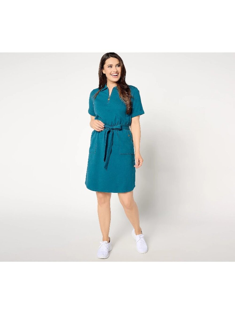Sport Savvy Dress XXS Petite French Terry Zip Front Dark Teal Cotton NEW